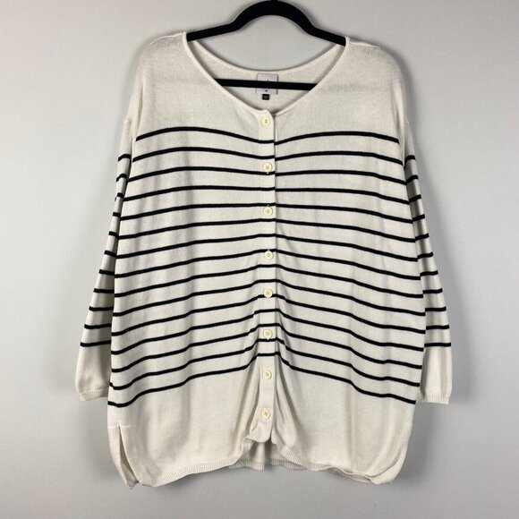 Cabi  Turnabout Reversible Cardigan Sweater Medium black n white stripes 6164 - Picture 1 of 10